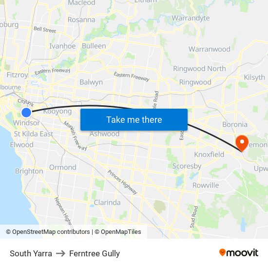 South Yarra to Ferntree Gully map