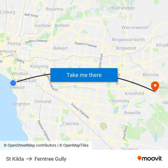 St Kilda to Ferntree Gully map