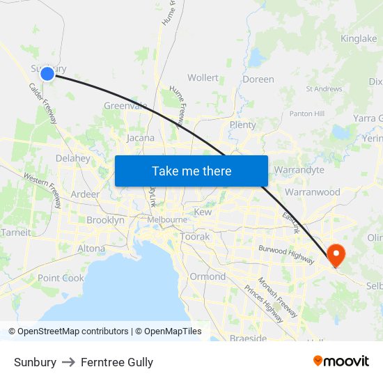 Sunbury to Ferntree Gully map