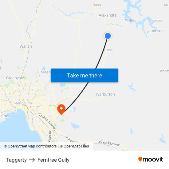 Taggerty to Ferntree Gully map