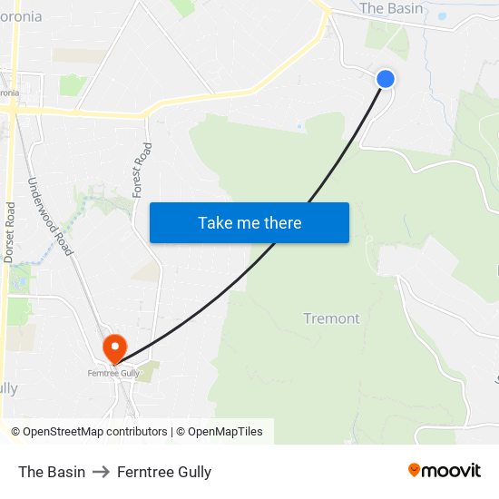 The Basin to Ferntree Gully map