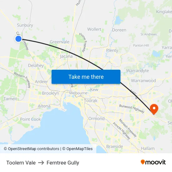 Toolern Vale to Ferntree Gully map