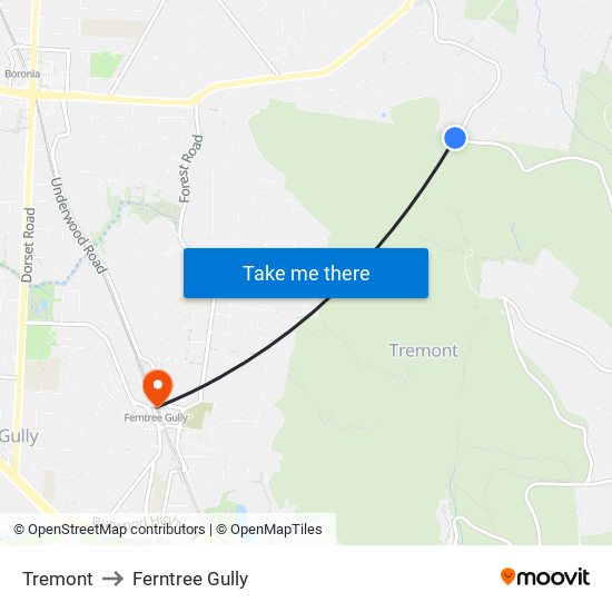 Tremont to Ferntree Gully map