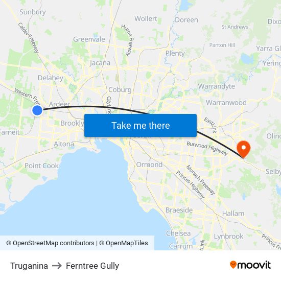 Truganina to Ferntree Gully map