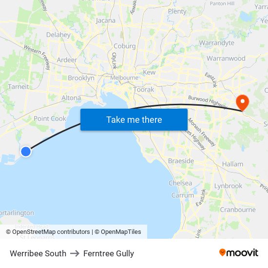 Werribee South to Ferntree Gully map