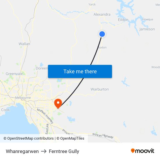 Whanregarwen to Ferntree Gully map