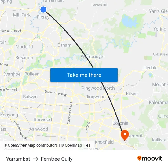 Yarrambat to Ferntree Gully map