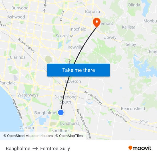 Bangholme to Ferntree Gully map