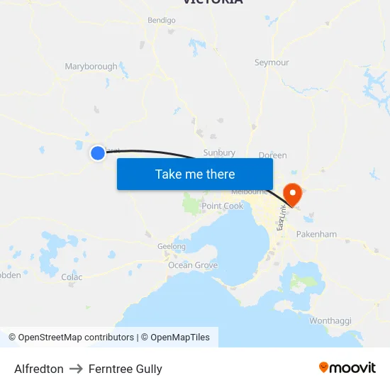 Alfredton to Ferntree Gully map