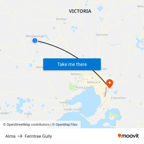 Alma to Ferntree Gully map
