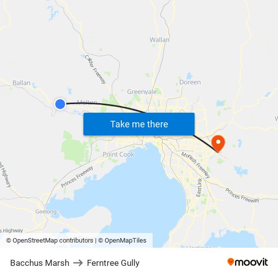 Bacchus Marsh to Ferntree Gully map