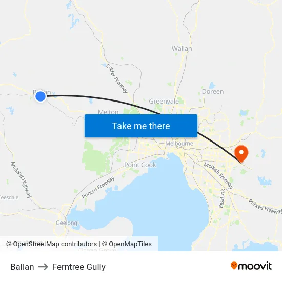 Ballan to Ferntree Gully map