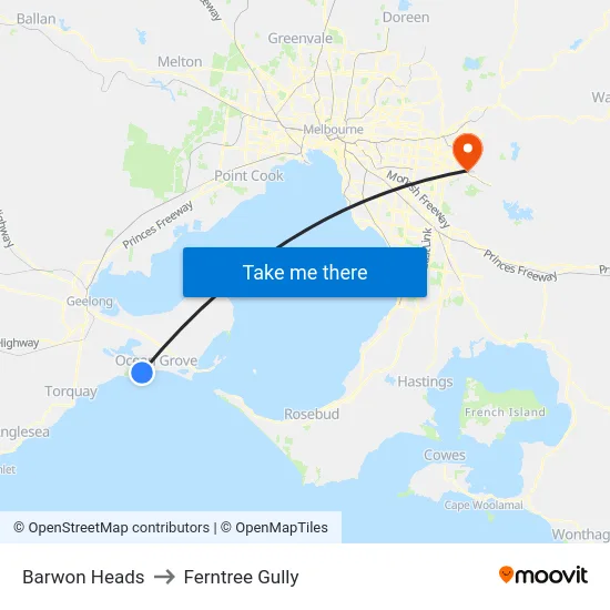 Barwon Heads to Ferntree Gully map