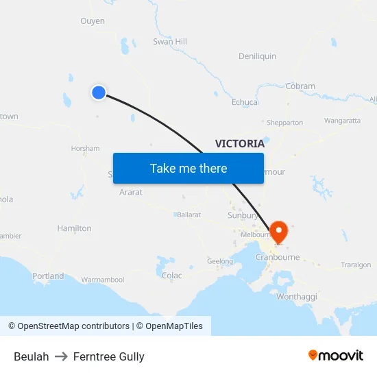 Beulah to Ferntree Gully map