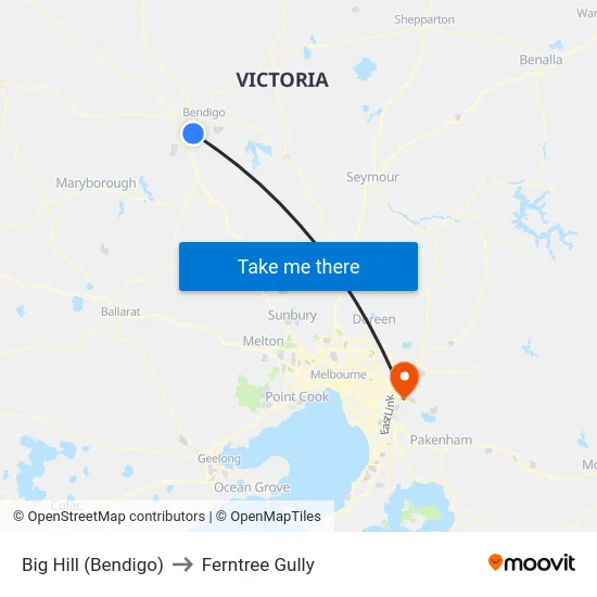 Big Hill (Bendigo) to Ferntree Gully map