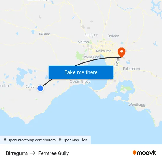 Birregurra to Ferntree Gully map