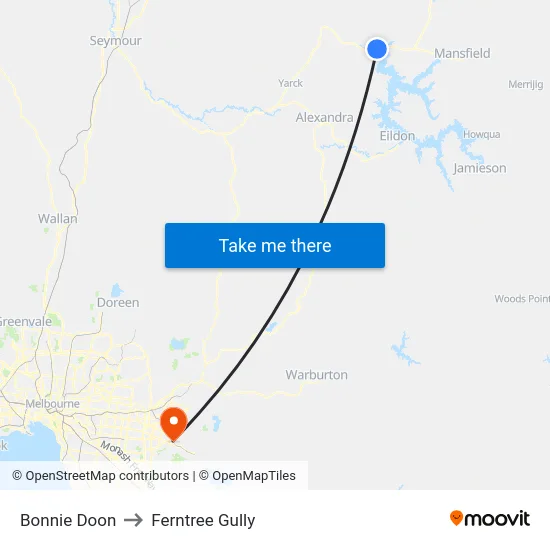 Bonnie Doon to Ferntree Gully map