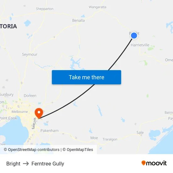 Bright to Ferntree Gully map