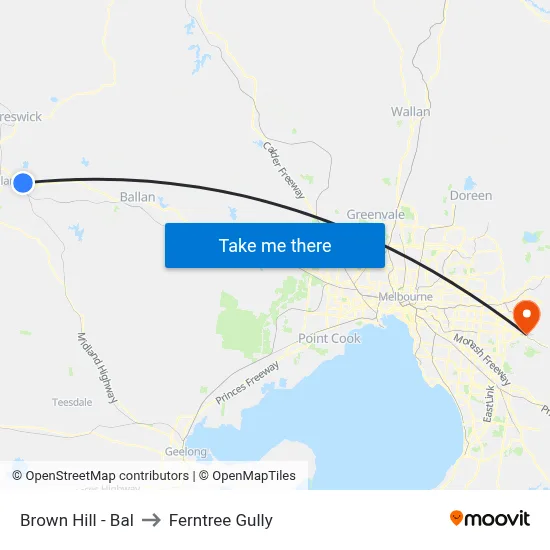 Brown Hill - Bal to Ferntree Gully map