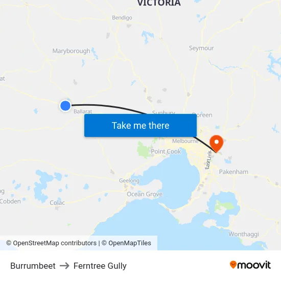 Burrumbeet to Ferntree Gully map
