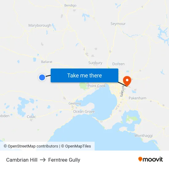 Cambrian Hill to Ferntree Gully map