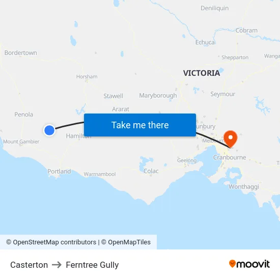 Casterton to Ferntree Gully map