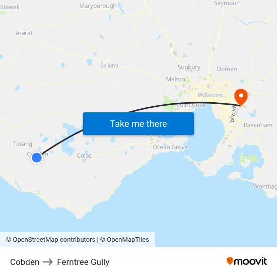 Cobden to Ferntree Gully map