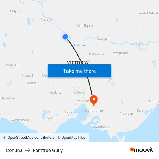Cohuna to Ferntree Gully map