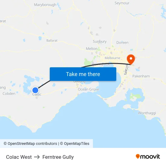 Colac West to Ferntree Gully map
