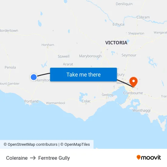 Coleraine to Ferntree Gully map