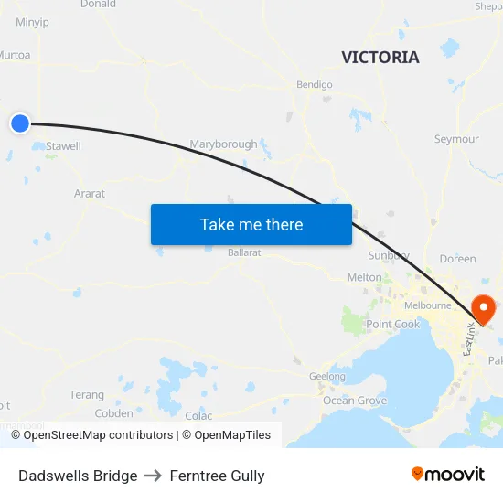 Dadswells Bridge to Ferntree Gully map