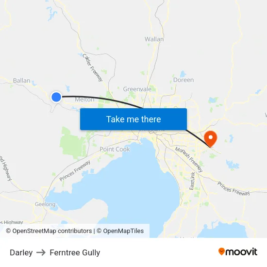 Darley to Ferntree Gully map
