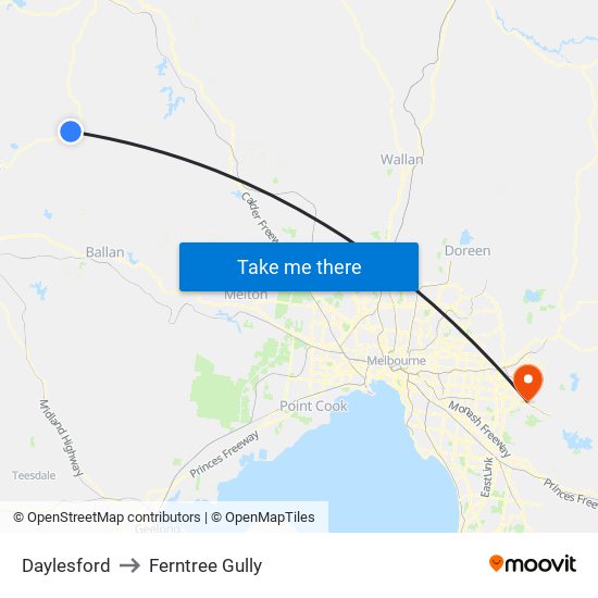 Daylesford to Ferntree Gully map