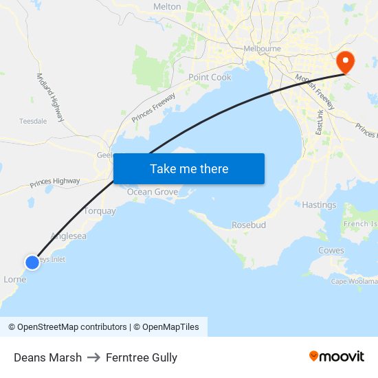 Deans Marsh to Ferntree Gully map