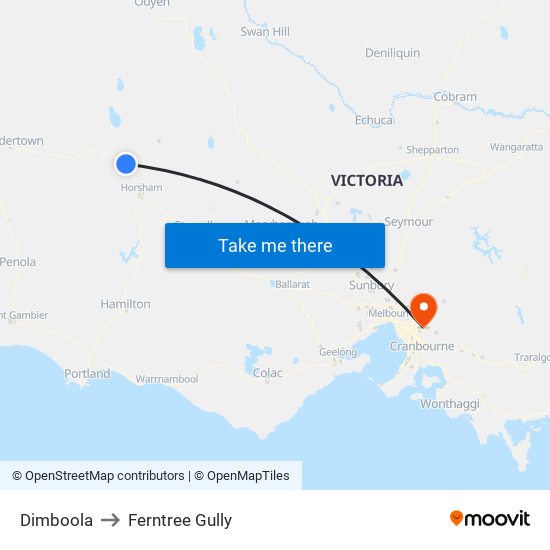 Dimboola to Ferntree Gully map