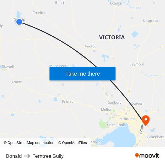 Donald to Ferntree Gully map