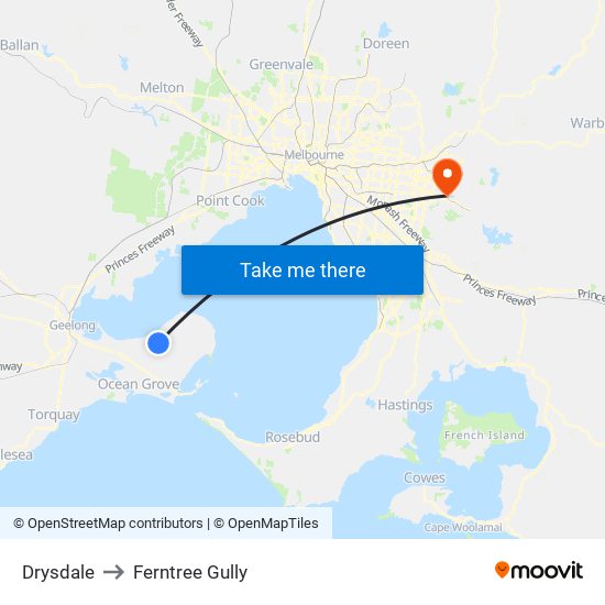 Drysdale to Ferntree Gully map