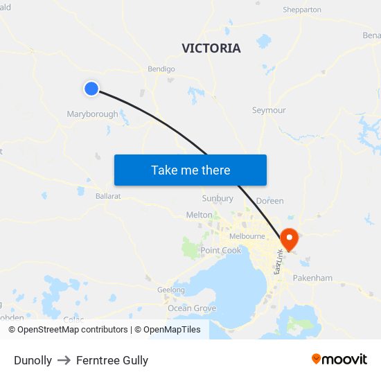 Dunolly to Ferntree Gully map