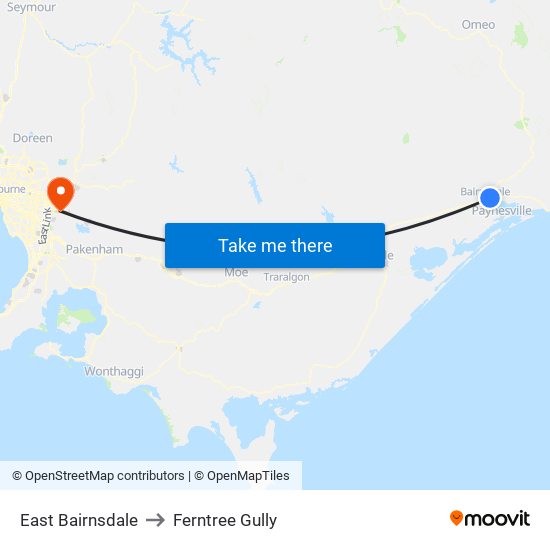 East Bairnsdale to Ferntree Gully map
