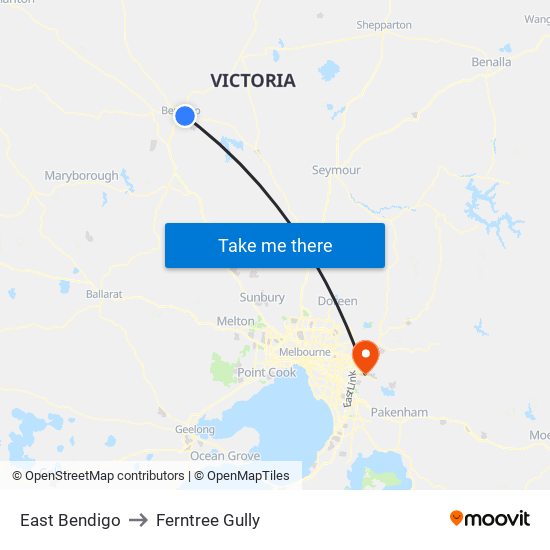 East Bendigo to Ferntree Gully map