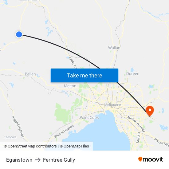 Eganstown to Ferntree Gully map