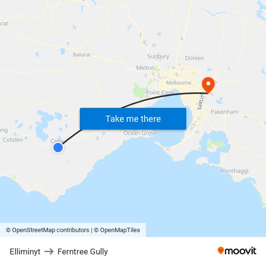 Elliminyt to Ferntree Gully map