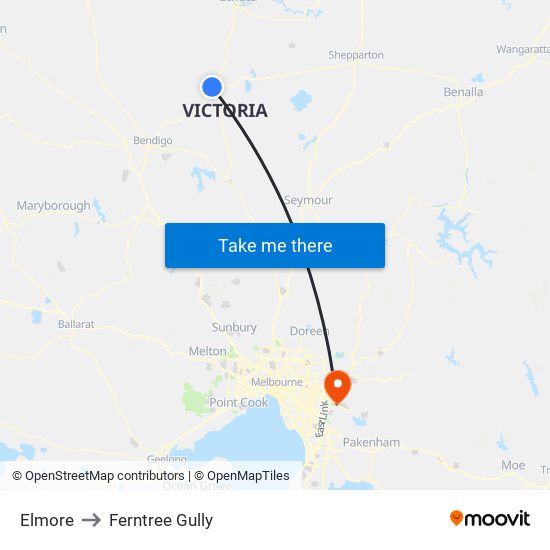 Elmore to Ferntree Gully map