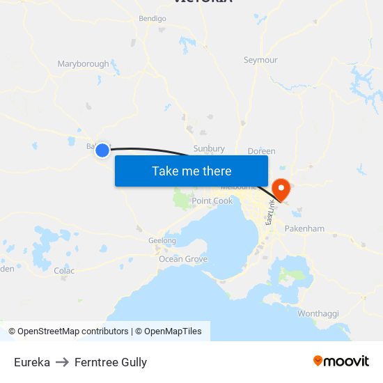 Eureka to Ferntree Gully map