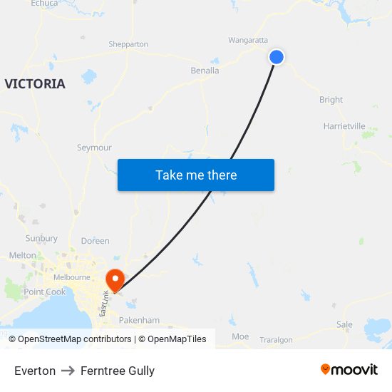 Everton to Ferntree Gully map