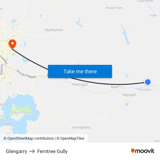 Glengarry to Ferntree Gully map