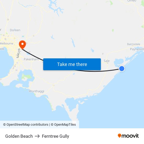 Golden Beach to Ferntree Gully map