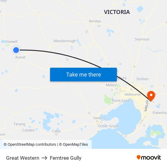 Great Western to Ferntree Gully map