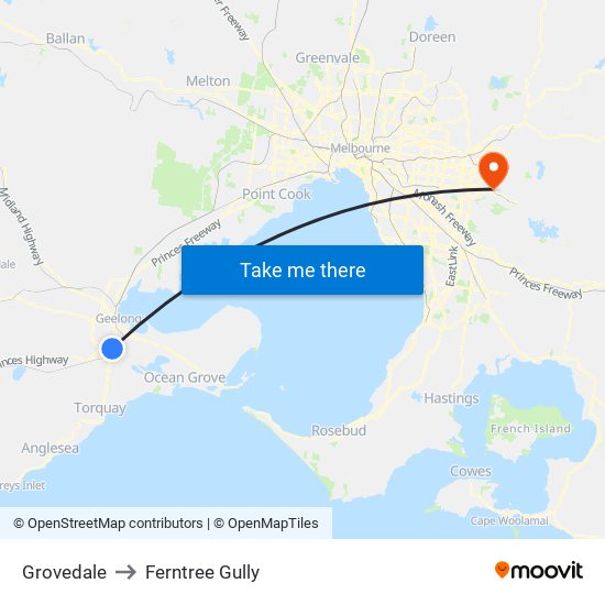 Grovedale to Ferntree Gully map