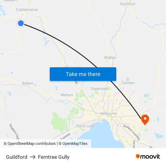 Guildford to Ferntree Gully map